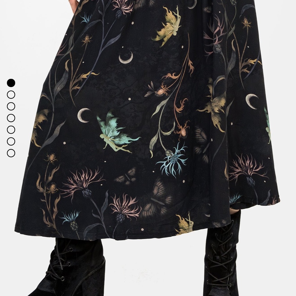 Disturbia Black Midi Skirt with Mystical Floral Design
